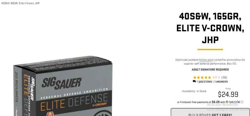 40S&amp;W, 165GR, Elite V-Crown, JHP box of 20