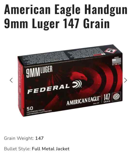 Federal 9mm 147gr 300rds