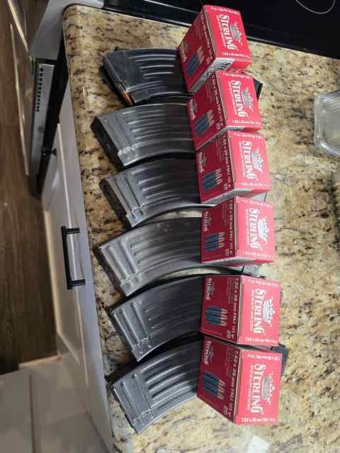 6 loaded Chinese AK Mags and 6 extra boxes of ammo