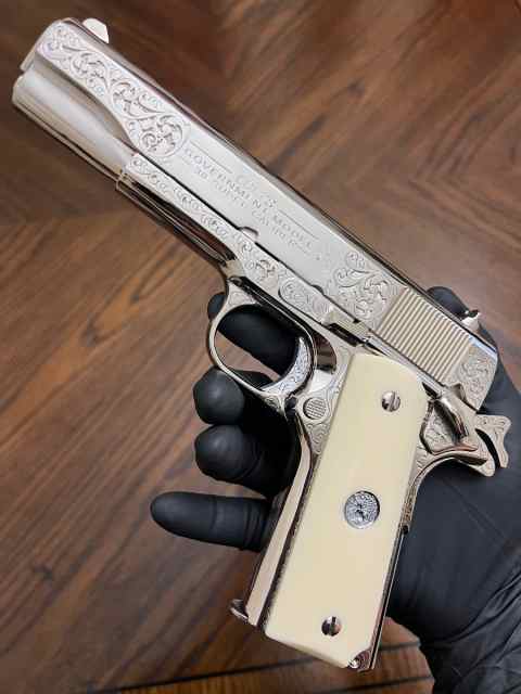 Colt 1911 .38 Super, Engraved &amp; Nickel Plated