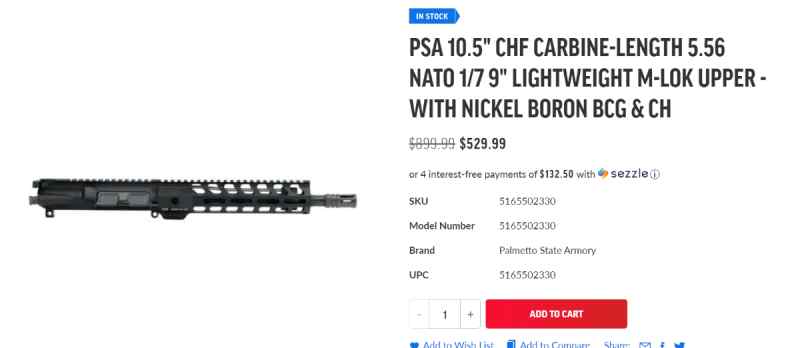New PSA AR15 Upper w/ FN CHF Barrel and Nickel BCG